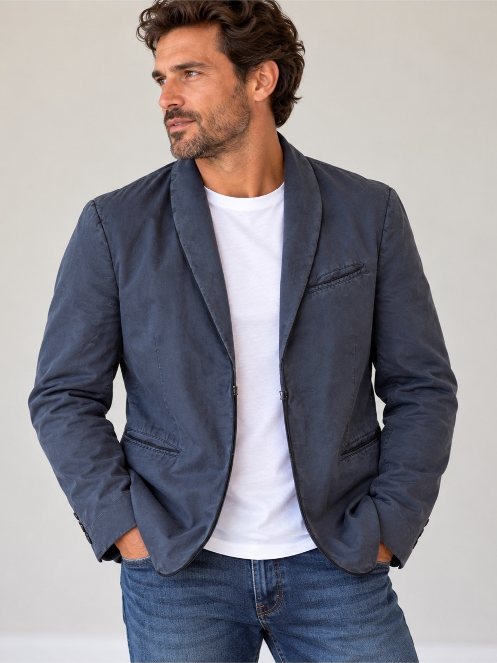 John Varvatos Mens 54 US 44 Large Made in Italy Blue Grey Washed Blazer Jacket